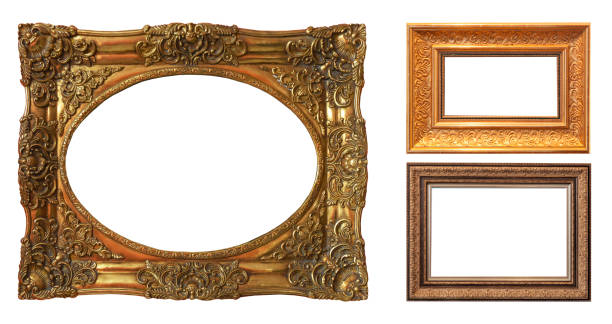 istock Set of isolated art empty frames in golden and silver color 1041314094