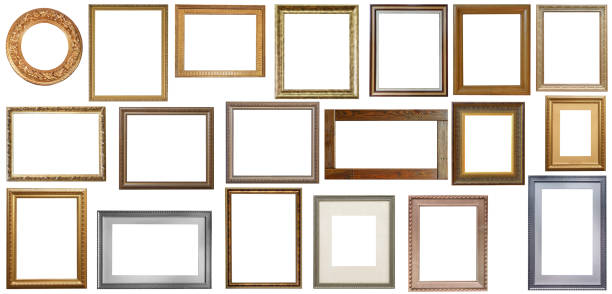istock Set of isolated art empty frames in golden and silver color 1041314164