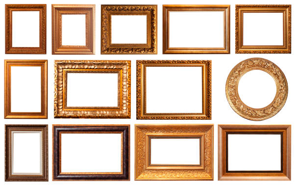 istock Set of isolated art empty frames in golden and silver color 1041314364