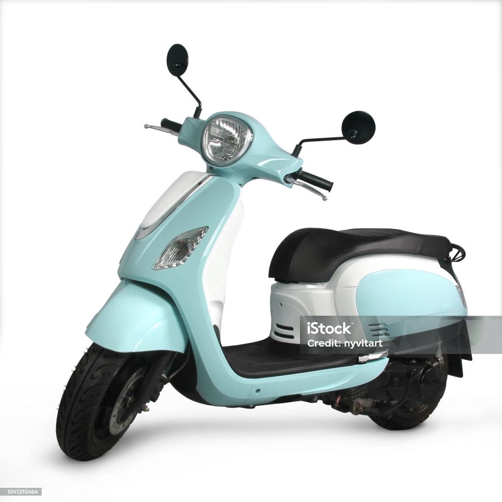 Blue Scooter with white background Motor Scooter Stock Photo