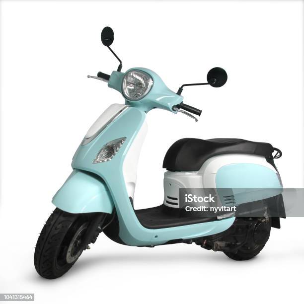 Blue Scooter With White Background Stock Photo - Download Image Now - Motor Scooter, Motorcycle, Moped