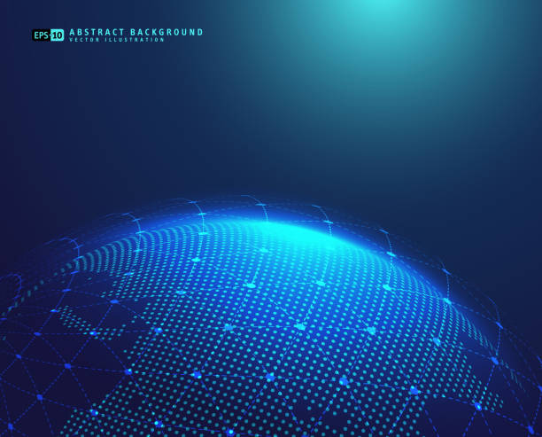 Earth space globe planet with blue rays Earth space globe planet with blue rays. Blue sunrise, view of earth from space, Earth futuristic technology abstract background. Vector illustration eps-10. stratosphere stock illustrations