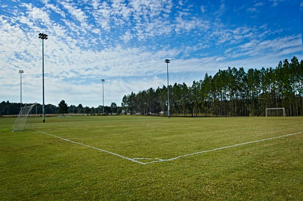 A Three-Quarter Shot of a Plain, Empty Soccer/Football Field stock photo