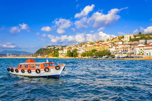 View of the picturesque coastal town of Pylos, Peloponnese, Greece.