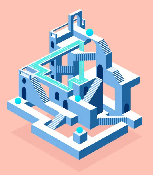 Vector illustration of Abstract construction with secrets, labyrinth with secrets