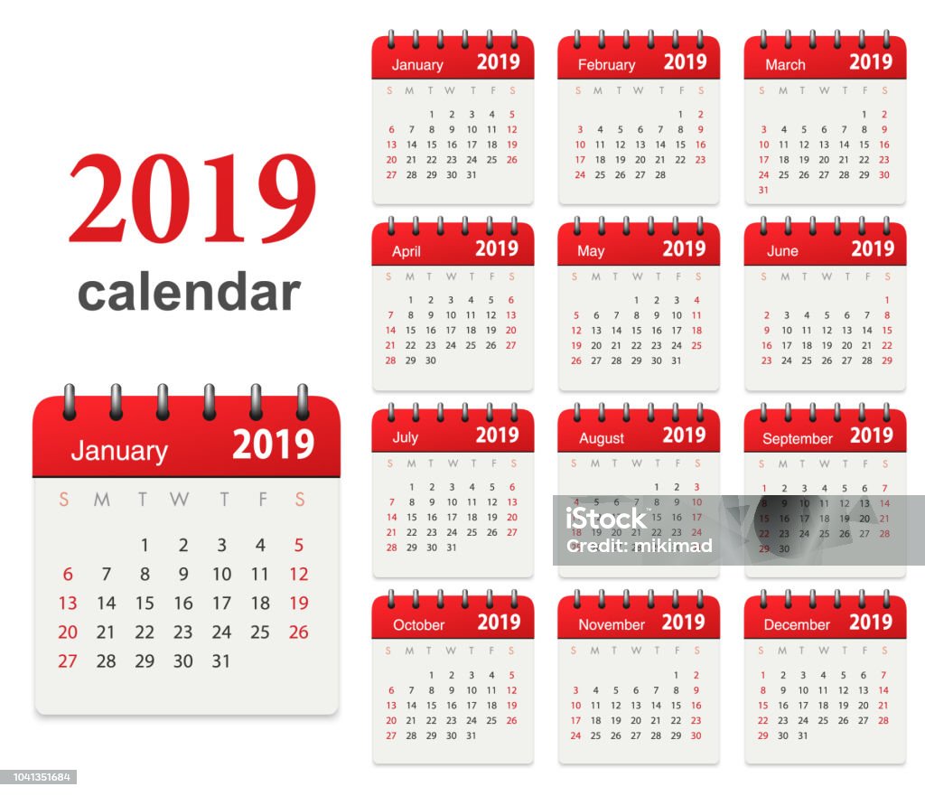 Calendar 2019 Vector calendar 2019 Calendar stock vector
