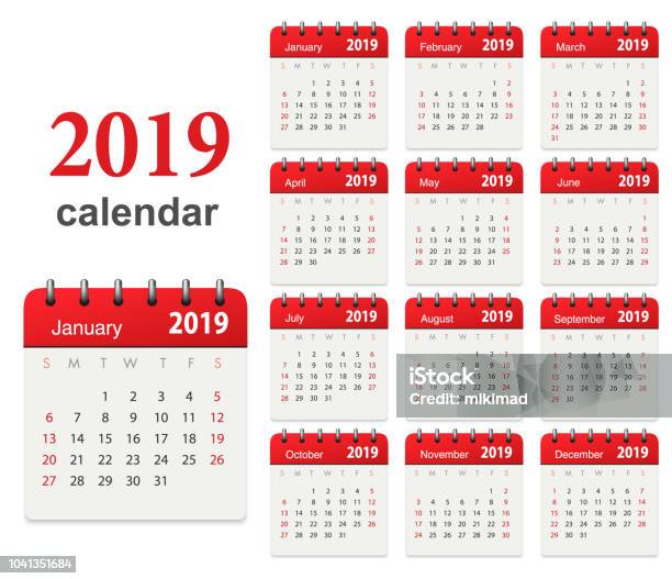 Calendar 2019 Stock Illustration - Download Image Now - Calendar, 2019, Vector