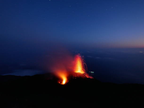 Stomboli volcano eruption stock photo