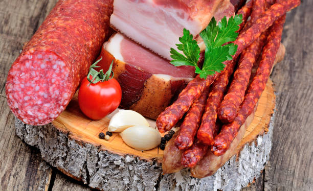 istock Sausages on a cutting wood board 1041367422