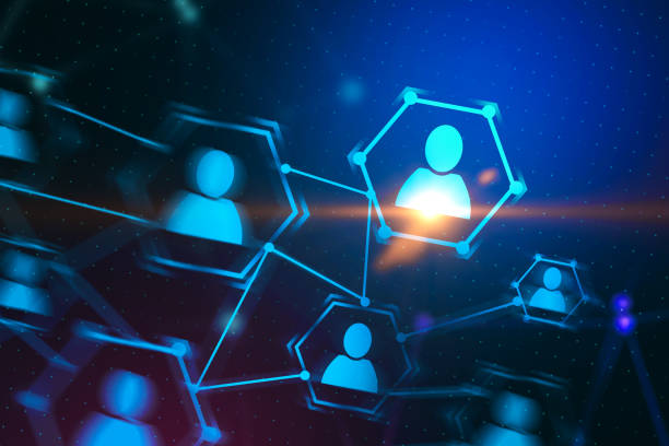 istock Blue glowing icons of hr interface hologram 1041372390