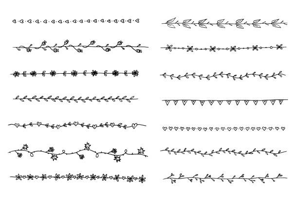 black and white vector border set. simple isolated dividers with leaves, branches, flowers and hearts. hand drawn border collection for blogging, invitations and greeting cards design. simple and elegant black and white vector border set. simple isolated dividers with leaves, branches, flowers and hearts. hand drawn border collection for blogging, invitations, wedding invitations and greeting cards design. vine plant stock illustrations