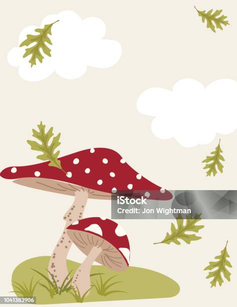 Cartoon Mushroom Background Stock Illustration - Download Image Now - Autumn, Cartoon, Cloud - Sky