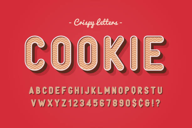 달콤한 쿠키 글꼴 디자인, 알파벳, 글꼴, 문자 벡터 및 - cookie letter illustrations stock illustrations