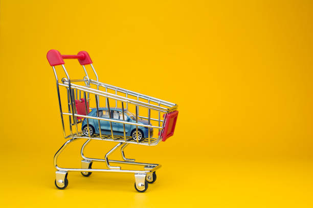 blue car shopping cart stock photo