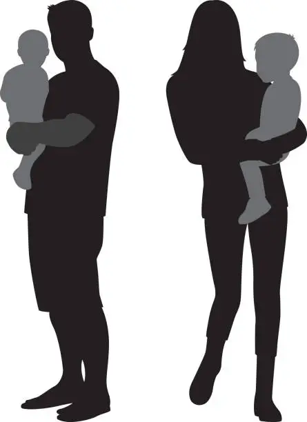 Vector illustration of People Carrying Babies Silhouettes