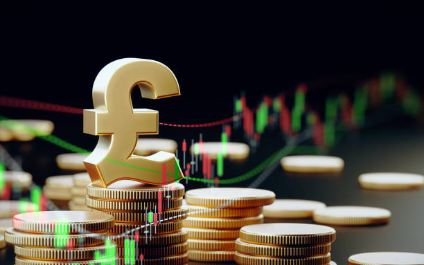 istock British Pound Symbol With Financial Graphic Elements Over Dark Background 1041394080