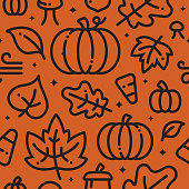 Halloween fall autumn leaves and pumpkins background.