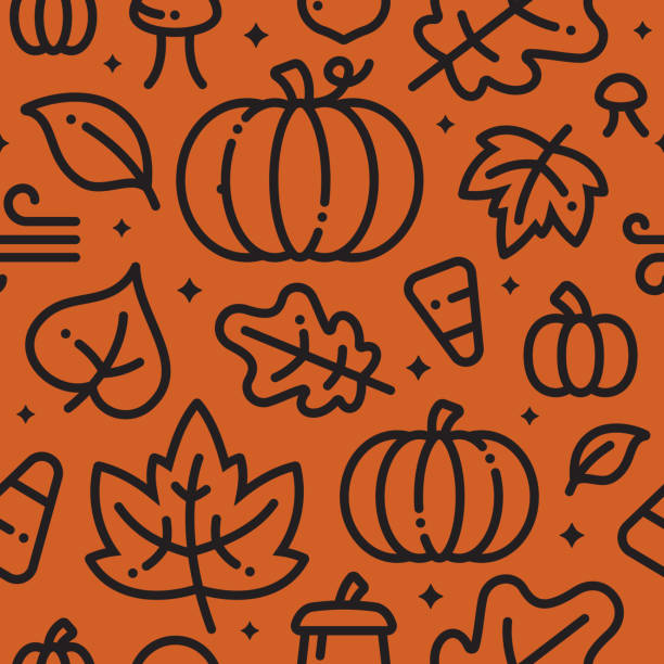 Fall Halloween Seamless Background Halloween fall autumn leaves and pumpkins background. halloween icons stock illustrations