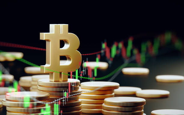istock Bitcoin Symbol With Financial Graphic Elements Over Dark Background 1041394438