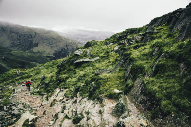 A tourist on the trail to Old Man of Coniston