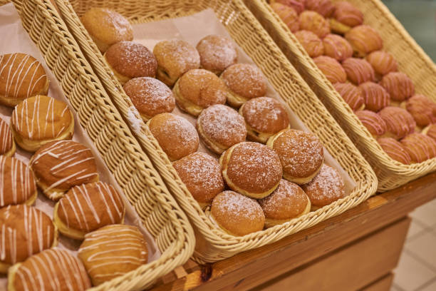 istock Berlin doughnuts of different types in the supermarket. 1041411216