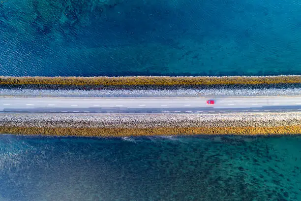 Aerial View of Road on Causeway, Snaefellsnes Peninsula, Iceland
