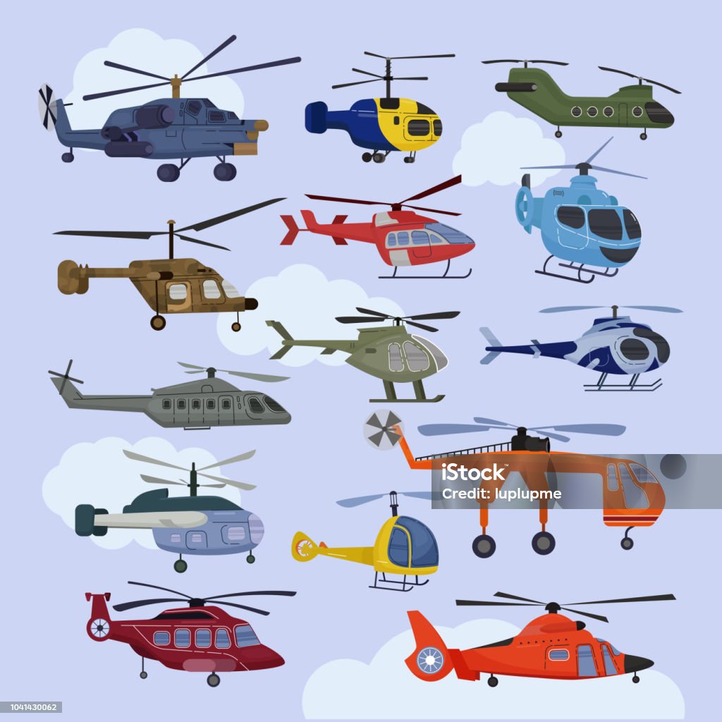 Helicopter vector copter aircraft jet or rotor plane and chopper flight transportation in sky illustration aviation set of aeroplane and airfreighter cargo with propeller isolated on background Helicopter vector copter aircraft jet or rotor plane and chopper flight transportation in sky illustration aviation set of aeroplane and airfreighter cargo with propeller isolated on background. Helicopter stock vector