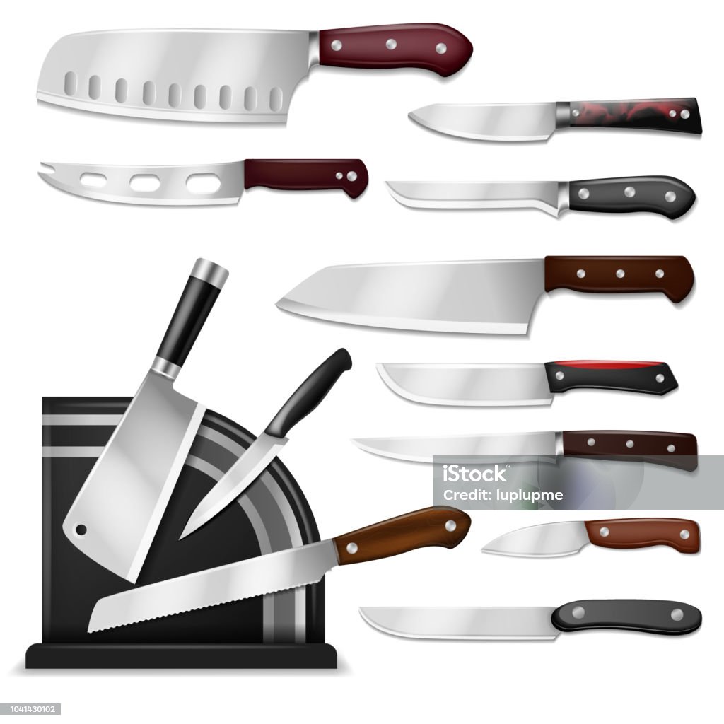 Knives Vector Butcher Meat Knife Set Chef Cutting With Kitchen Drawknife Or  Cleaver And Sharp Knifepoint Illustration Isolated On White Background  Stock Illustration - Download Image Now - iStock
