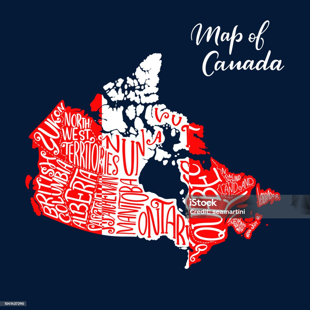 Província do Canadá mapa e território letras - Vetor de Canadá royalty-free