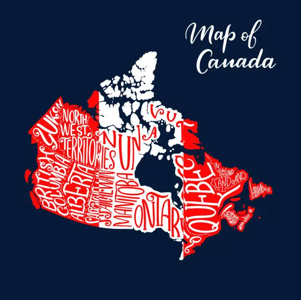 Vector illustration of Canada map province and territory lettering