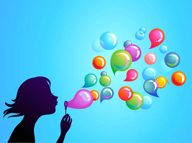 ilustrações de stock, clip art, desenhos animados e ícones de bolhas de sabão - - bubble child bubble wand blowing