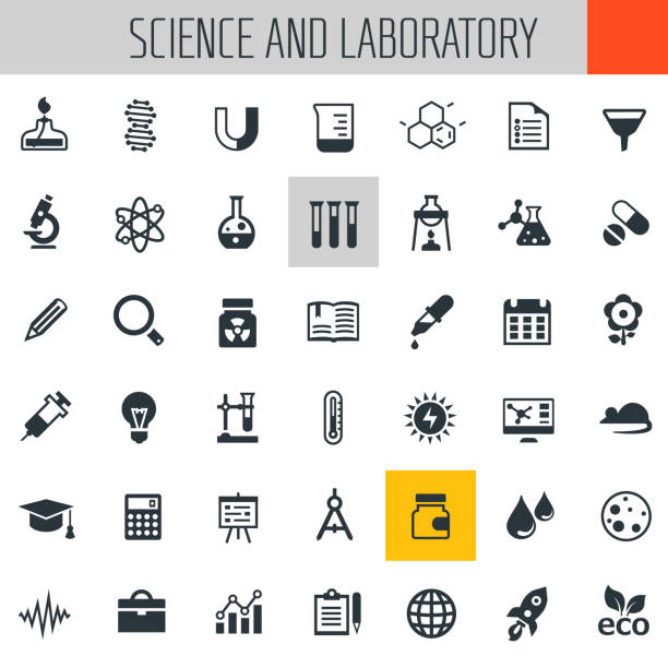 wissenschaft und labor-icon-set - labor stock-grafiken, -clipart, -cartoons und -symbole