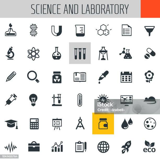 Ilustración de Laboratorio De Ciencia Y Conjunto De Iconos y más Vectores Libres de Derechos de Ícono - Ícono, Ciencia, Laboratorio