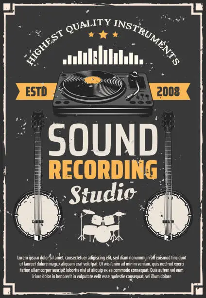 Vector illustration of Recording studio and music instruments