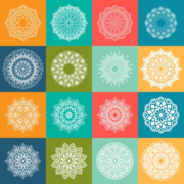 ilustrações de stock, clip art, desenhos animados e ícones de colorful mandala. round circular ornament pattern vector - mandala circle hinduism pattern