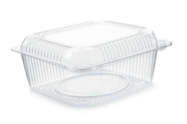 empty transparent plastic food container - pacote plastico imagens e fotografias de stock