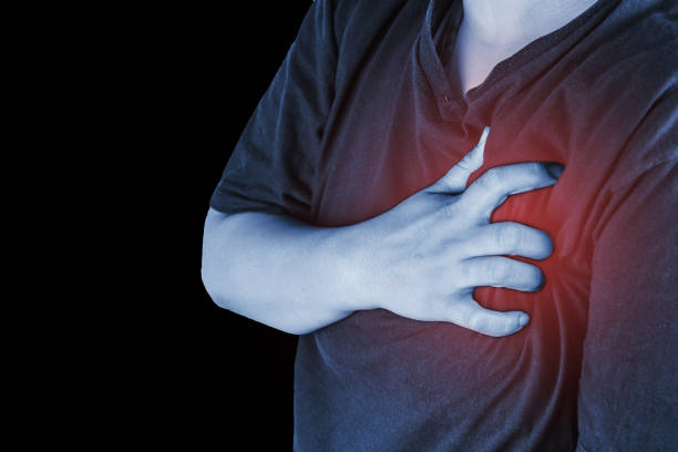 chest injury in humans .chest pain,joint pains people medical, mono tone highlight at ches . stock photo