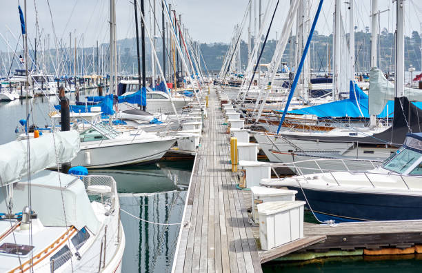 Drone view harbour and boats