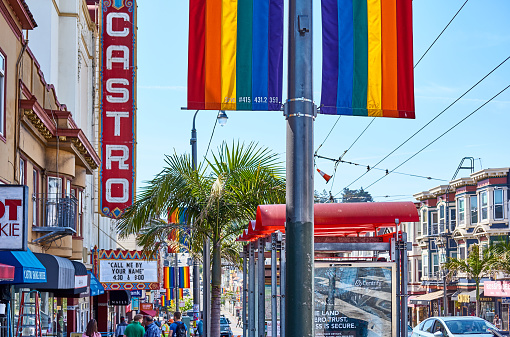 SAN FRANCISCO - APRIL 23, 2018: Rainbow flag at the Castro neighborhood in San Francisco, California, USA