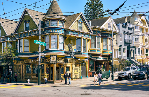 SAN FRANCISCO - APRIL 24, 2018: Victorian style homes in Haight-Ashbury neighborhood, San Francisco, California, USA