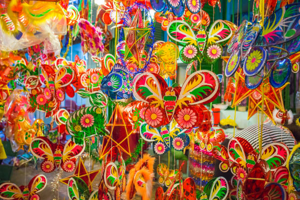Ho Chi Minh City, Vietnam - September 19, 2018: Colorful paper lanterns are on display for sale during the Mid-Autumn Festival in Vietnam.