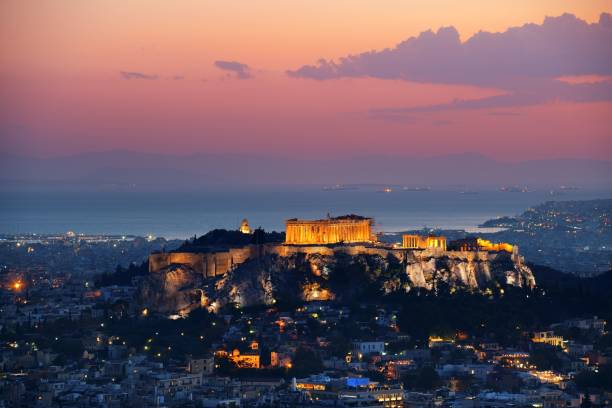 istock Athens skyline sunset from Mt Lykavitos 1041530586