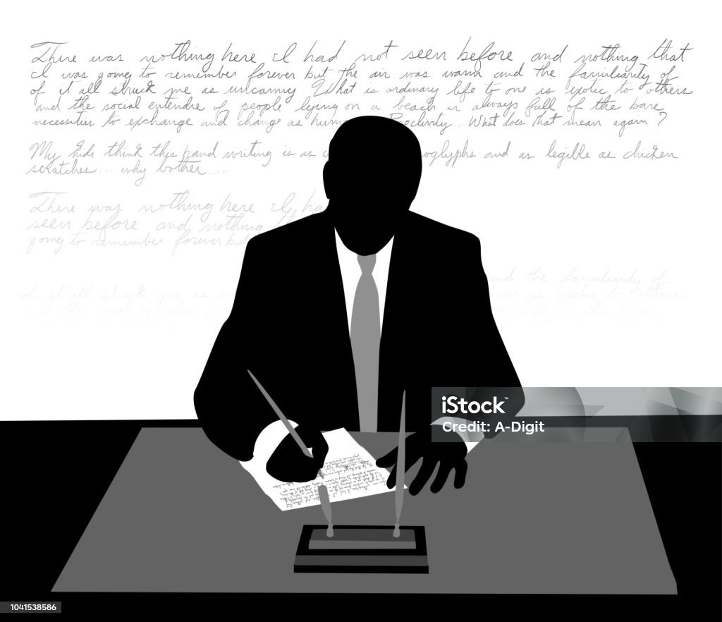 Formal Hand Written Letter Silhouette of a business man handwriting in cursive Handwriting stock vector