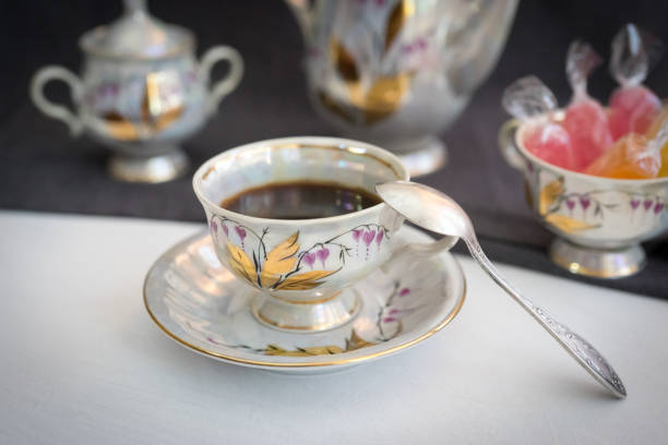 istock Still life with coffee in light porcelain on a dark background. 1041540530