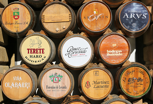 Wine barrels of the great bodegas or winehouses of Haro, La Rioja, Spain