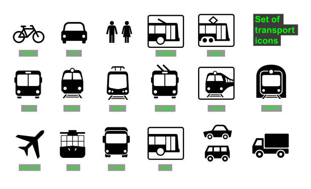 установите транспортные значки на белом фоне. - mode of transportation stock illustrations