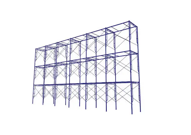 Vector illustration of Scaffolding frame 3 floors Japanese standard type isolated on white background. Can be fill dimension or other safety standard by user. Use for construction content or scaffolding rental vendor.