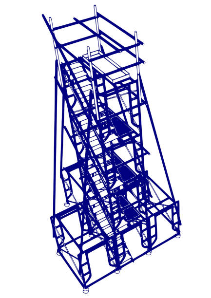istock Scaffolding frame 2 floors Japanese standard type isolated on white background. Can be fill dimension or other safety standard by user. Use for construction content or scaffolding rental vendor. 1041567580