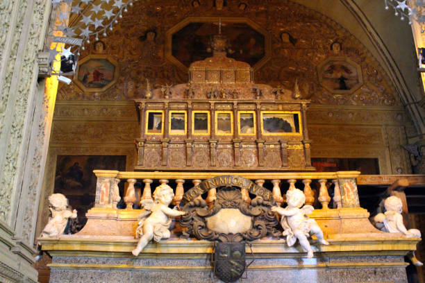 The tomb of the incorrupted body of Francis Xavier at The Basilica of Bom Jesus of Old Goa (Goa Velha) stock photo