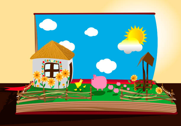 obraz gospodarstwa w otwartej książce - farm fence landscape rural scene stock illustrations